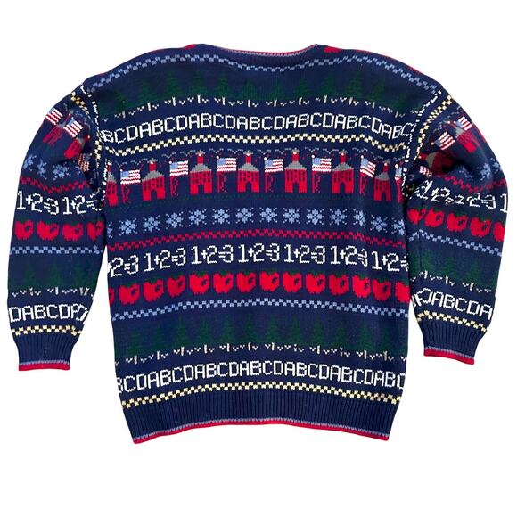 Vintage Americana Cardigan Teacher Patriotic Granny Eclectic Cottagecore LARGE - Picture 2 of 11